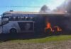 Modern Coast Bus Bursts Into Flames Along Nakuru-Nairobi Highway