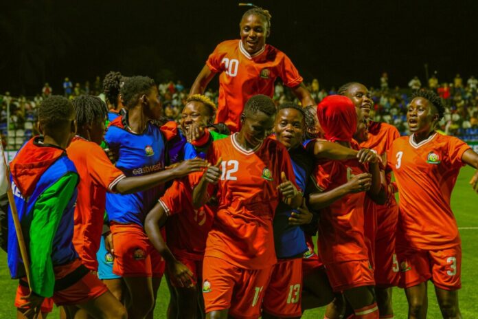Harambee Starlets celebrating win over Uganda on June 17